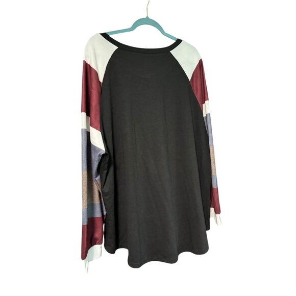 Women’s 2X Long Sleeve loose Top With Black Body & Multicolor Sleeves Soft - Picture 5 of 8
